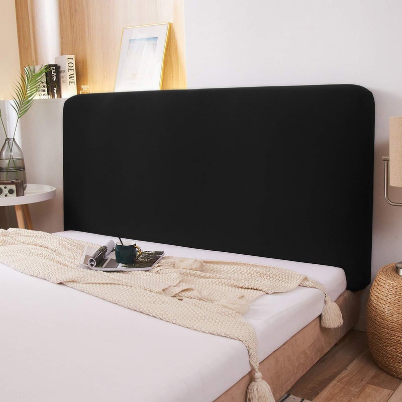 WOMACO Stretch Bed Headboard Slipcover 180 GSM Thick Fabric Solid Color Dustproof Bed Head Protector Cover for Bedroom DÃ©cor (Black, 47-55") - Image 1